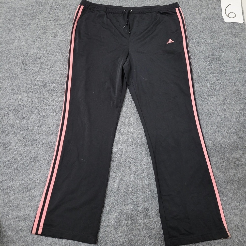 Adidas Track Pants Womens Size XL Black Pink Stripe Athletic Straight Leg